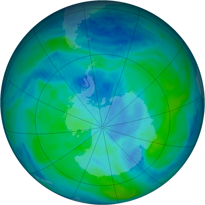Antarctic ozone map for 06 March 1997
